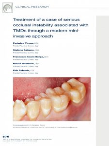 DR. TIRONE-SALZANO-COERO-GUARNIERI-ROLANDO Treatment of a case of serious occlusal instability associated with TMDs through a modern mini-invasive approach-1 pag1